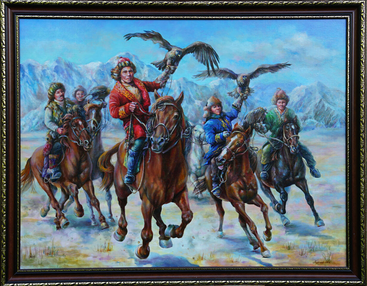 Berkutchi Kasachische Jäger der Steppen Öl auf Leinwand, 100 cm x 130 cm (2018)